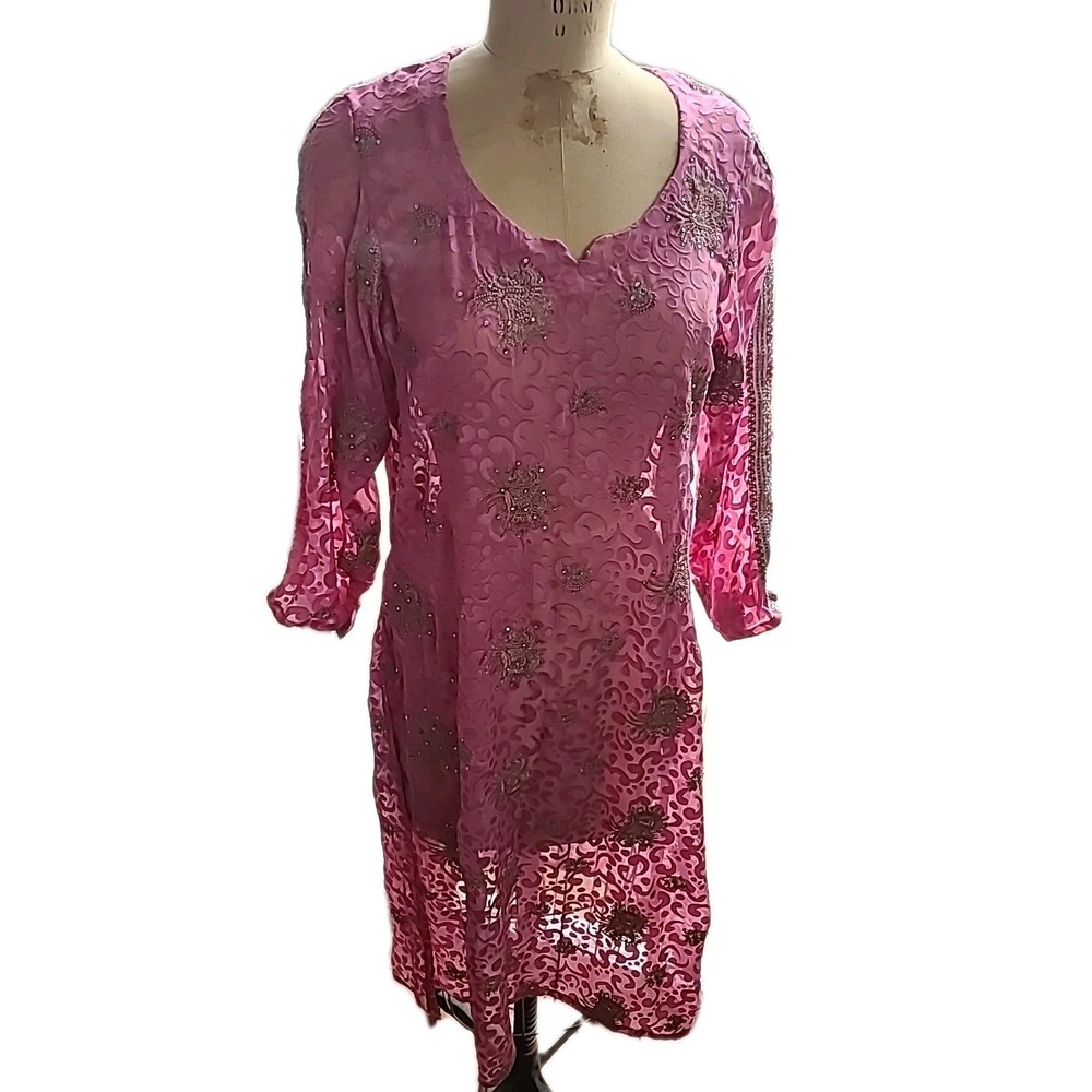 Vintage Pakistani 2 Pc Formal Dress Dupatta Silk Blend Hand Embroidered‎ Beaded - Picture 12 of 16